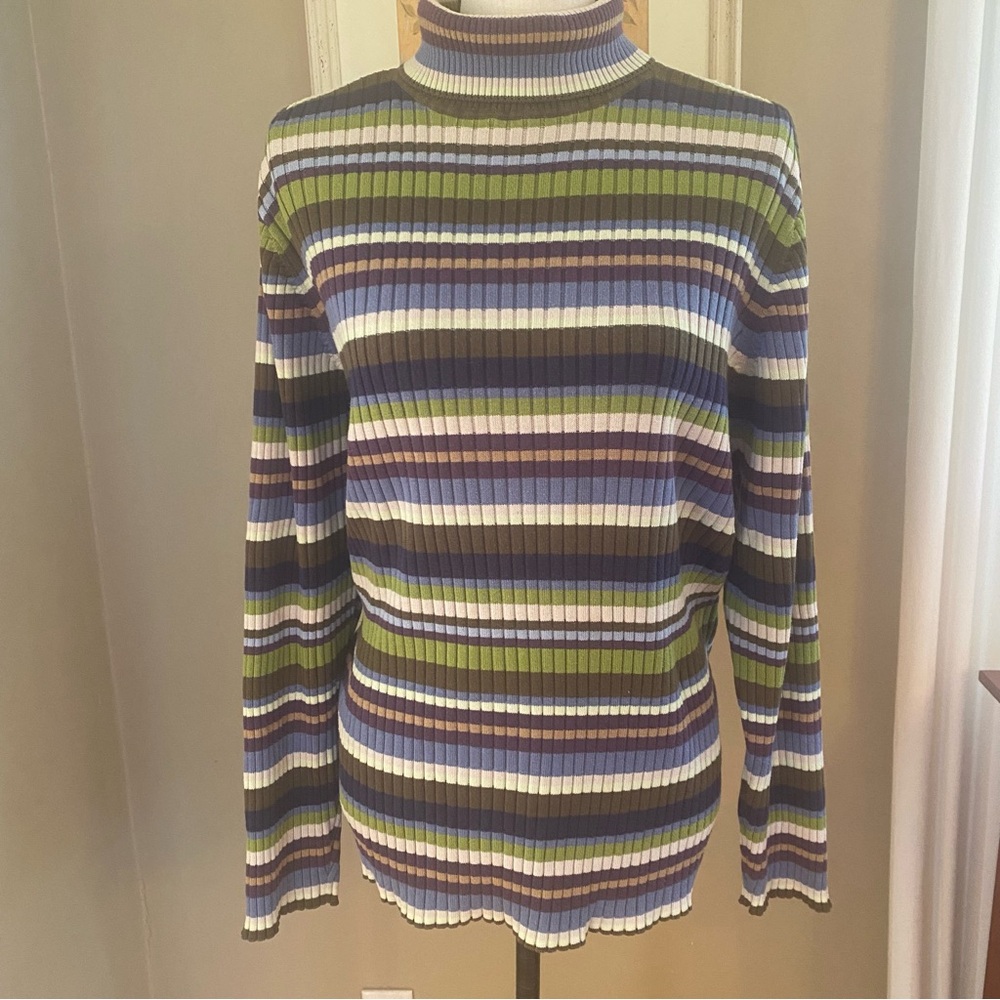 Lane Bryant Plus Size Multi-Striped Cotton Blend Long Sleeve Turtleneck Sz 22/24